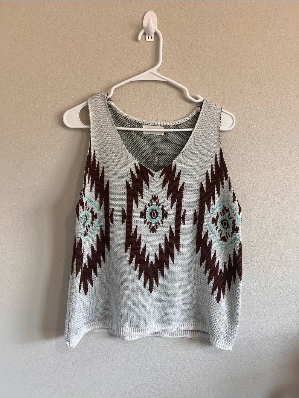 Light Blue Aztec V-Neck Knit Tank Sweater